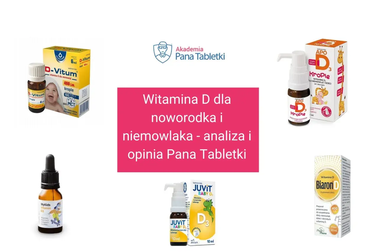 Wiele preparatów z witaminą D bez recepty dla niemowląt: D-Vitum, Krople APO, MyKids, Juvit Baby D, Biaron D.